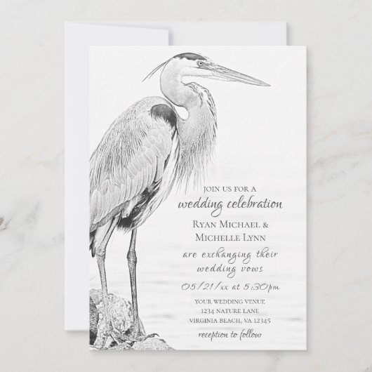 Hochzeit der Blaue Heron Water Bird Einladung (Vorderseite)