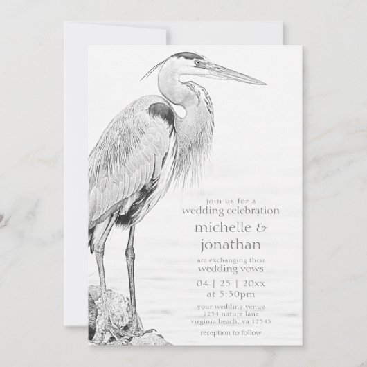 Hochzeit der Blaue Heron Water Bird Einladung (Vorderseite)