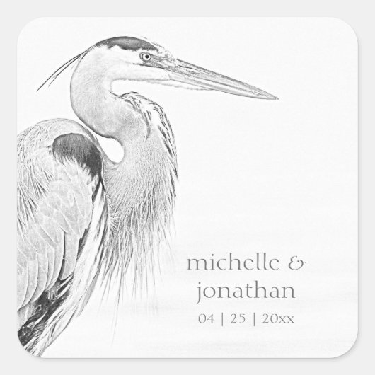 Hochzeit der Blaue Heron Water Bird Quadratischer Aufkleber (Vorderseite)
