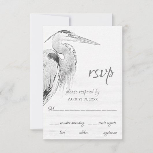 Hochzeit der Blaue Heron Water Bird RSVP Karte (Vorderseite)