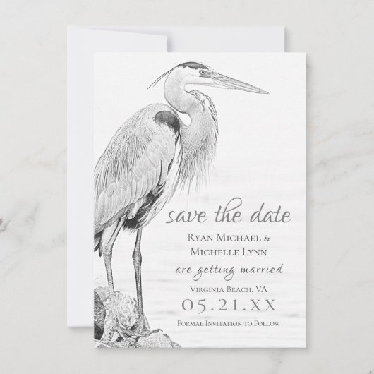 Hochzeit der Blaue Heron Water Bird Save The Date (Vorderseite)