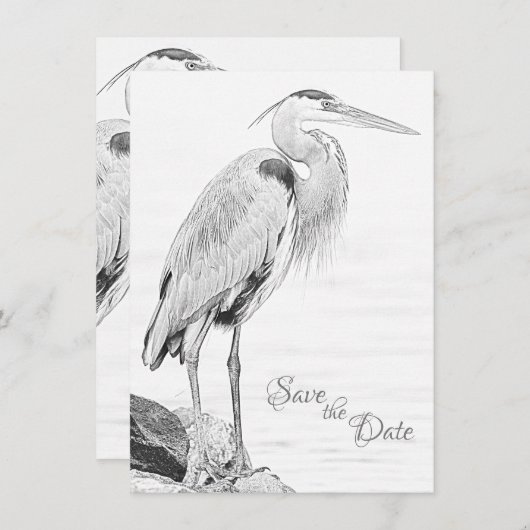 Hochzeit der Blaue Heron Water Bird Save The Date (Vorne/Hinten)