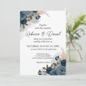 Hochzeit der blauen Blumen der Marine Einladung (Stehend Vorderseite)