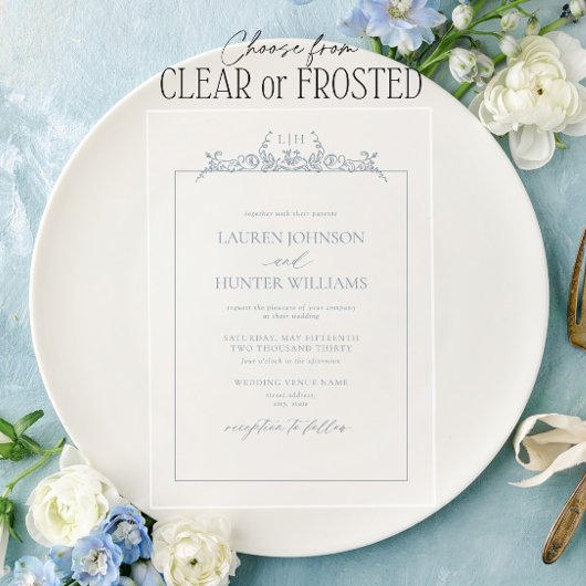 Hochzeit der blauen Blumenbrille Acryleinladungen