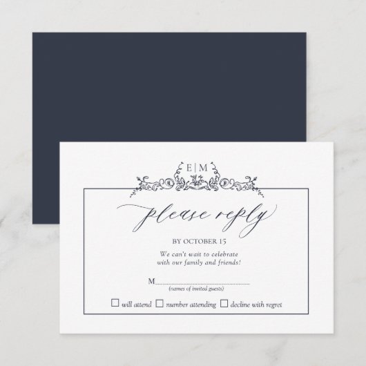 Hochzeit der blauen Blumenrinde RSVP Karte (Vorne/Hinten)