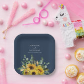 Hochzeit der blauen Blütenblume der modernen Navy Pappteller (Party)