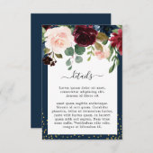 Hochzeit der Blauen Burgund Blush Pink Floral Begleitkarte (Vorne/Hinten)