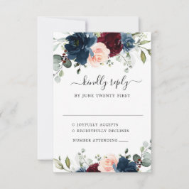 Hochzeit der Blauen Burgund Blush Pink Floral RSVP Karte