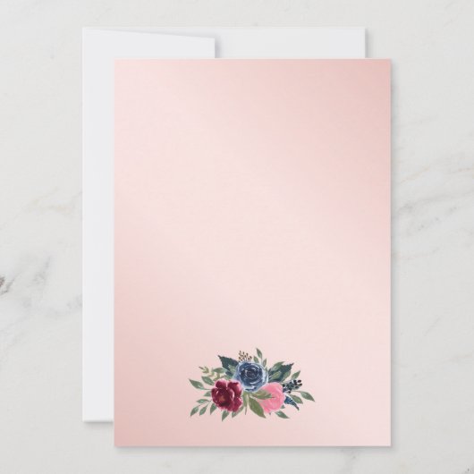 Hochzeit der Blauen Burgund Blush Pink Floral Save The Date (Rückseite)