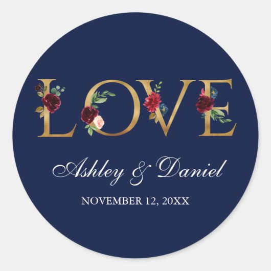 Hochzeit der Blauen Burgunder Blütengoldblume Lieb Runder Aufkleber (Vorderseite)