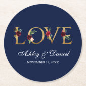 Hochzeit der Blauen Burgunder Blütengoldblume Lieb Runder Pappuntersetzer (Vorderseite)