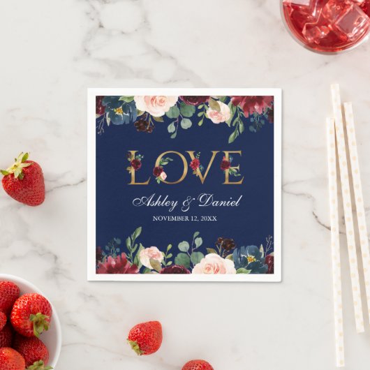 Hochzeit der Blauen Burgunder Blütengoldblume Lieb Serviette (Beispiel)