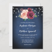 Hochzeit der blauen Burgundy Blush Floral Lights Einladung (Vorderseite)