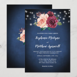 Hochzeit der blauen Burgundy Blush Floral Lights Einladung