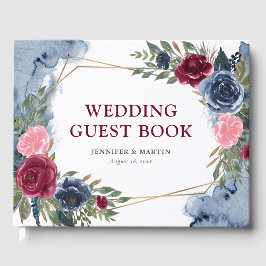 Hochzeit der Blauen Burgundy Gold Geometric Floral Gästebuch