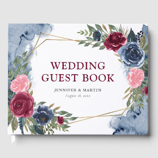 Hochzeit der Blauen Burgundy Gold Geometric Floral Gästebuch