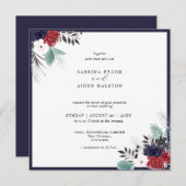 Hochzeit der Blauen Burgundy Rot Gothic Einladung (Vorne/Hinten)