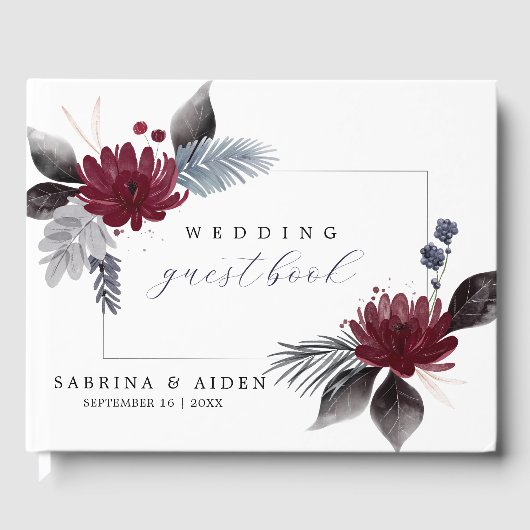 Hochzeit der Blauen Burgundy Rot Gothic Gästebuch (Vorderseite)