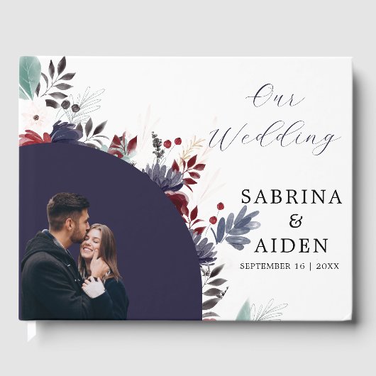 Hochzeit der Blauen Burgundy Rot Gothic Gästebuch (Vorderseite)