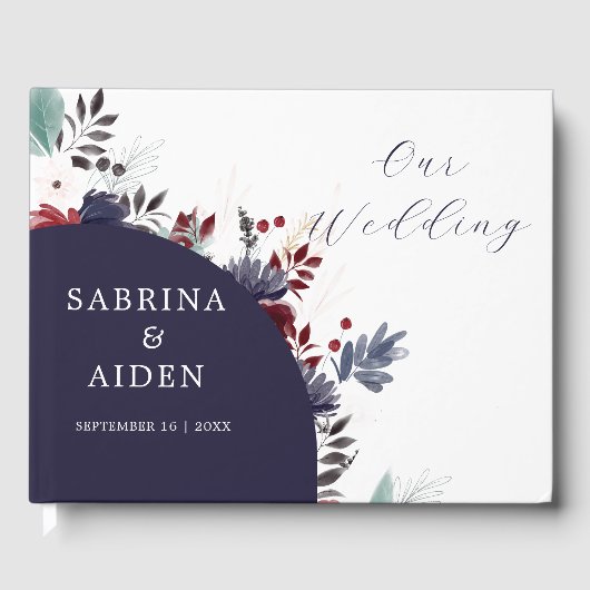 Hochzeit der Blauen Burgundy Rot Gothic Gästebuch (Vorderseite)