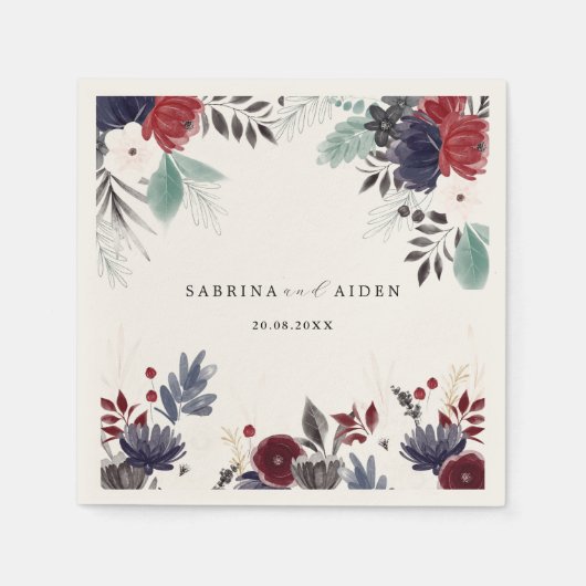 Hochzeit der Blauen Burgundy Rot Gothic Serviette (Vorderseite)