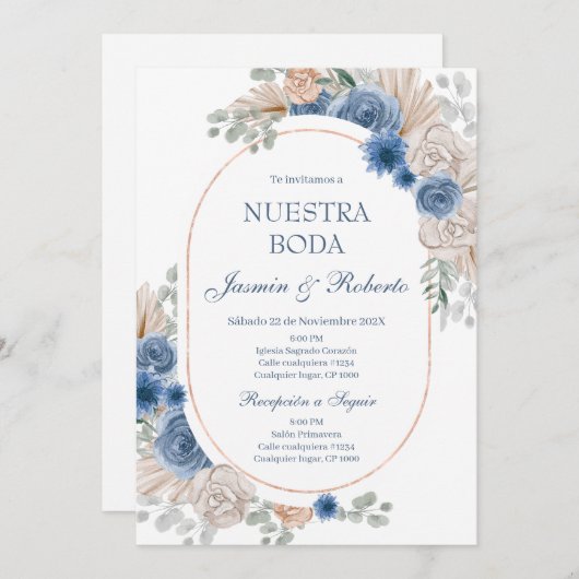 Hochzeit der Blauen Flora Einladung (Vorne/Hinten)