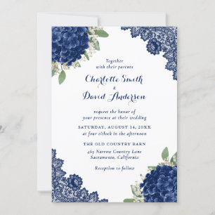 Hochzeit der Blauen Hydrangea Einladung