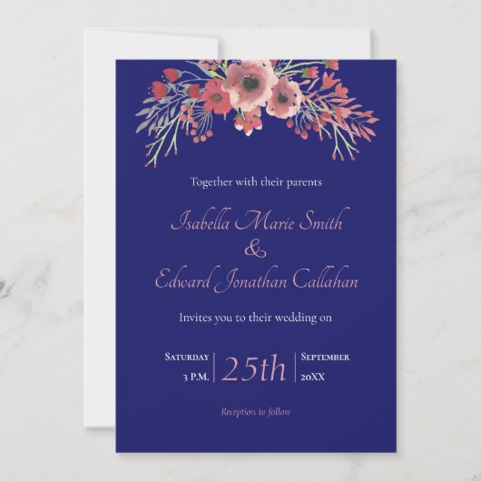 Hochzeit der Blauen Korallenblume Einladung (Vorderseite)