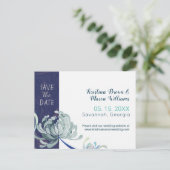 Hochzeit der blauen Navy-Floral Save the Date Postkarte (Stehend Vorderseite)