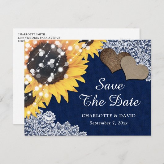 Hochzeit der blauen Sonnenblume: Das Datum wird ge Ankündigungspostkarte (Vorne/Hinten)