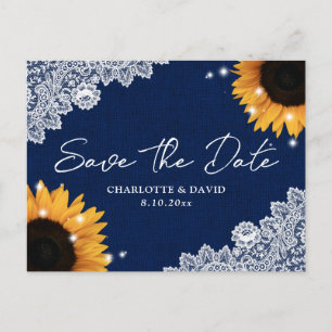 Hochzeit der blauen Sonnenblumenblume rettet das D Ankündigungspostkarte