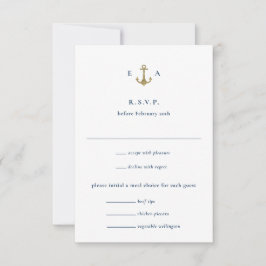 Hochzeit der blauen und goldenen Ankerküste RSVP Karte