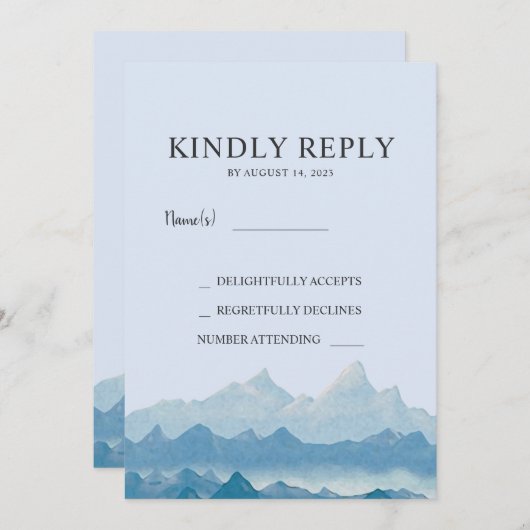 Hochzeit der Blauen Wasserfarbe RSVP Einladung (Vorne/Hinten)