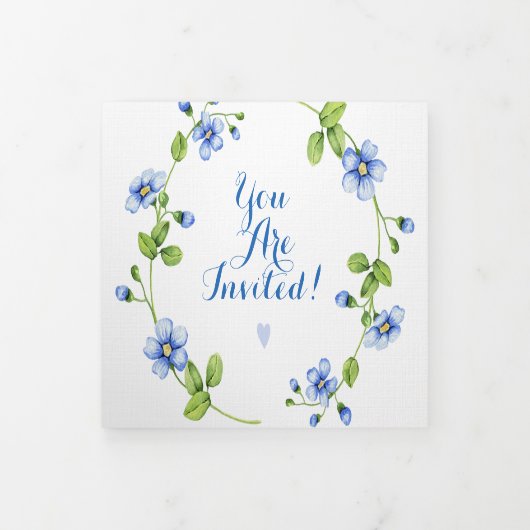 Hochzeit der Blauen Wildblume Dreifach Gefaltete Einladung (Cover)