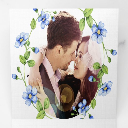 Hochzeit der Blauen Wildblume Dreifach Gefaltete Einladung (Innen Erste Seite)