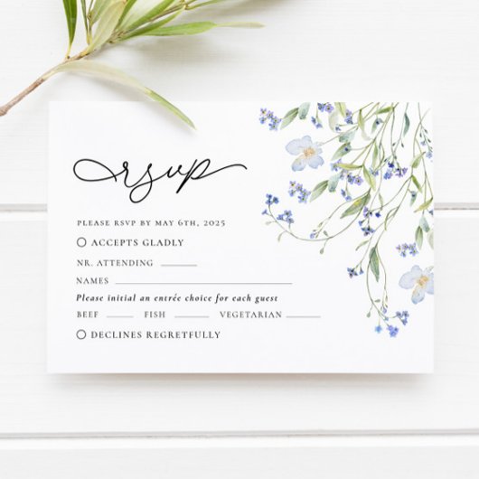 Hochzeit der blauen Wildblume RSVP Karte
