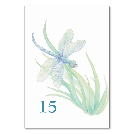 Hochzeit der Blue Green Table Card des Watercolor Tischnummer (Vorderseite)