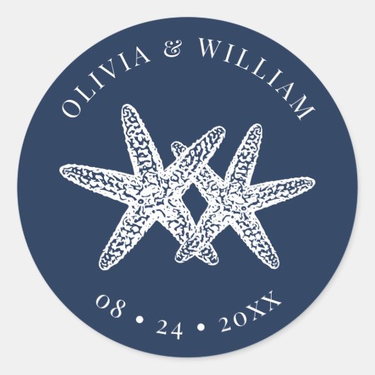 Hochzeit der Blue Starfish Beach Coastal Runder Aufkleber (Vorderseite)