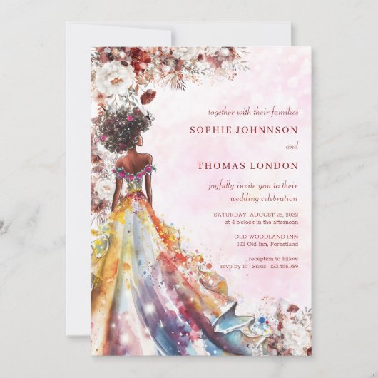 Hochzeit der blühenden schwarzen Braut Einladung (Vorderseite)