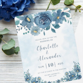 Hochzeit der Blume Blue Navy Einladung