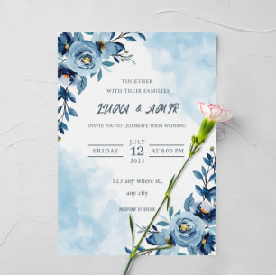Hochzeit der Blume Blue Watercolor Folieneinladung