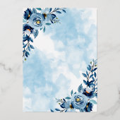 Hochzeit der Blume Blue Watercolor Folieneinladung (Rückseite)
