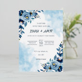 Hochzeit der Blume Blue Watercolor Folieneinladung (Stehend vorne)