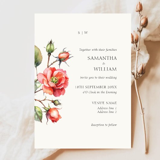 Hochzeit der Blume der Aquarellfarben-Rose Einladung