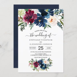 Hochzeit der Blume der Watercolor Burgundy Navy Einladung
