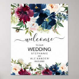 Hochzeit der Blume der Watercolor Burgundy Navy Poster