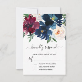 Hochzeit der Blume der Watercolor Burgundy Navy RSVP Karte