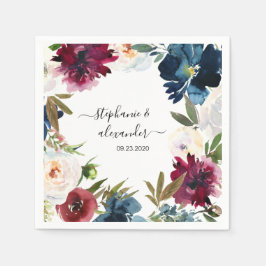 Hochzeit der Blume der Watercolor Burgundy Navy Serviette