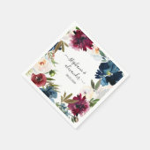 Hochzeit der Blume der Watercolor Burgundy Navy Serviette (Ecke)