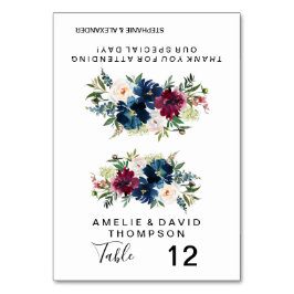 Hochzeit der Blume der Watercolor Burgundy Navy Tischnummer